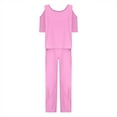 thumbnail image 3 of DDAPJ pyju Summer 2 Piece Outfits for Women Cotton Linen Lounge Sets Basic Solid Half Sleeve Cold Shoulder Top Wide Leg Pants Suits Loose Comfy Yoga Tracksuit Plus Size Loungewear Pink XL, 3 of 6