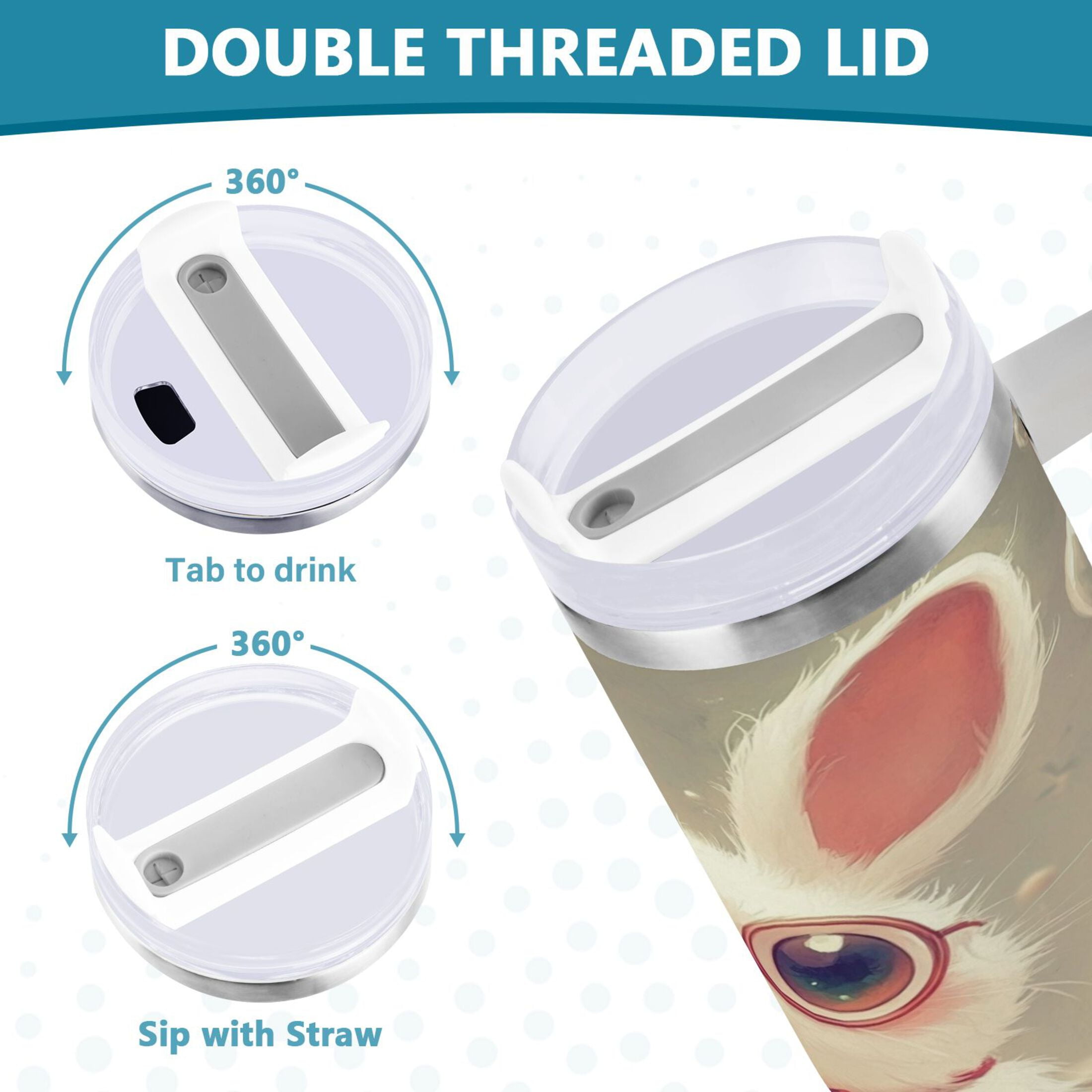 40 Oz Car Handle Water Bottle Water Cup Water Bottle Water Jug Coffee Cup Travel Water Bottle Cartoon Rabbit with Glasses