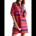thumbnail image 2 of Vestido Estilo Babydoll de Rayas en Contraste para Mujer, Estilo Y2K, con Retazos de Verano, Estilo Vintage, Cuello en V y Corta. Rosa Roja S, 2 of 7