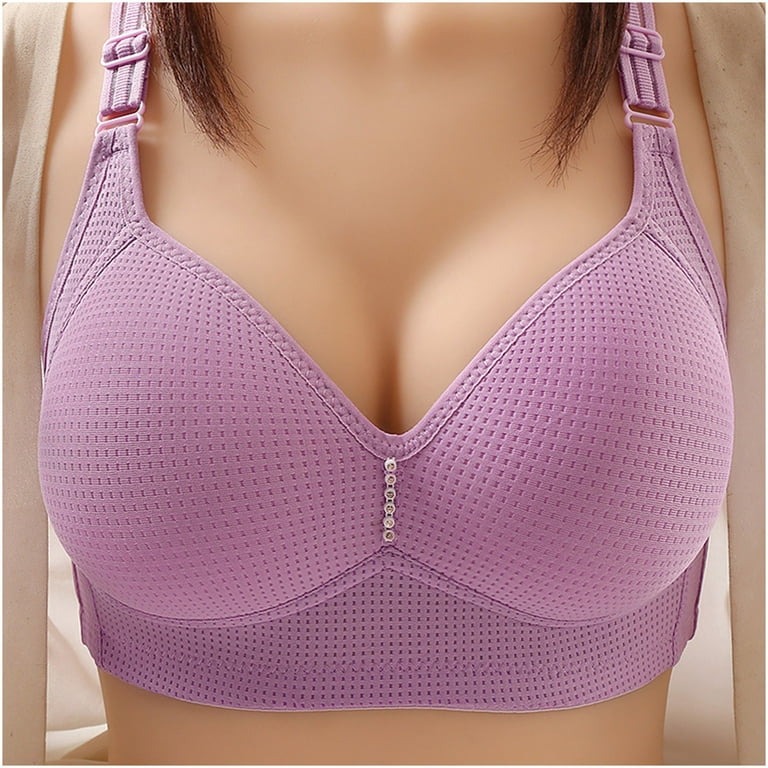 Women's Comfortable Sexy Breathable Bra Medium Cup Bra Without Steel Rings  for The Middle and Old Age Thin Cotton, Purple, 36 : : Clothing,  Shoes & Accessories