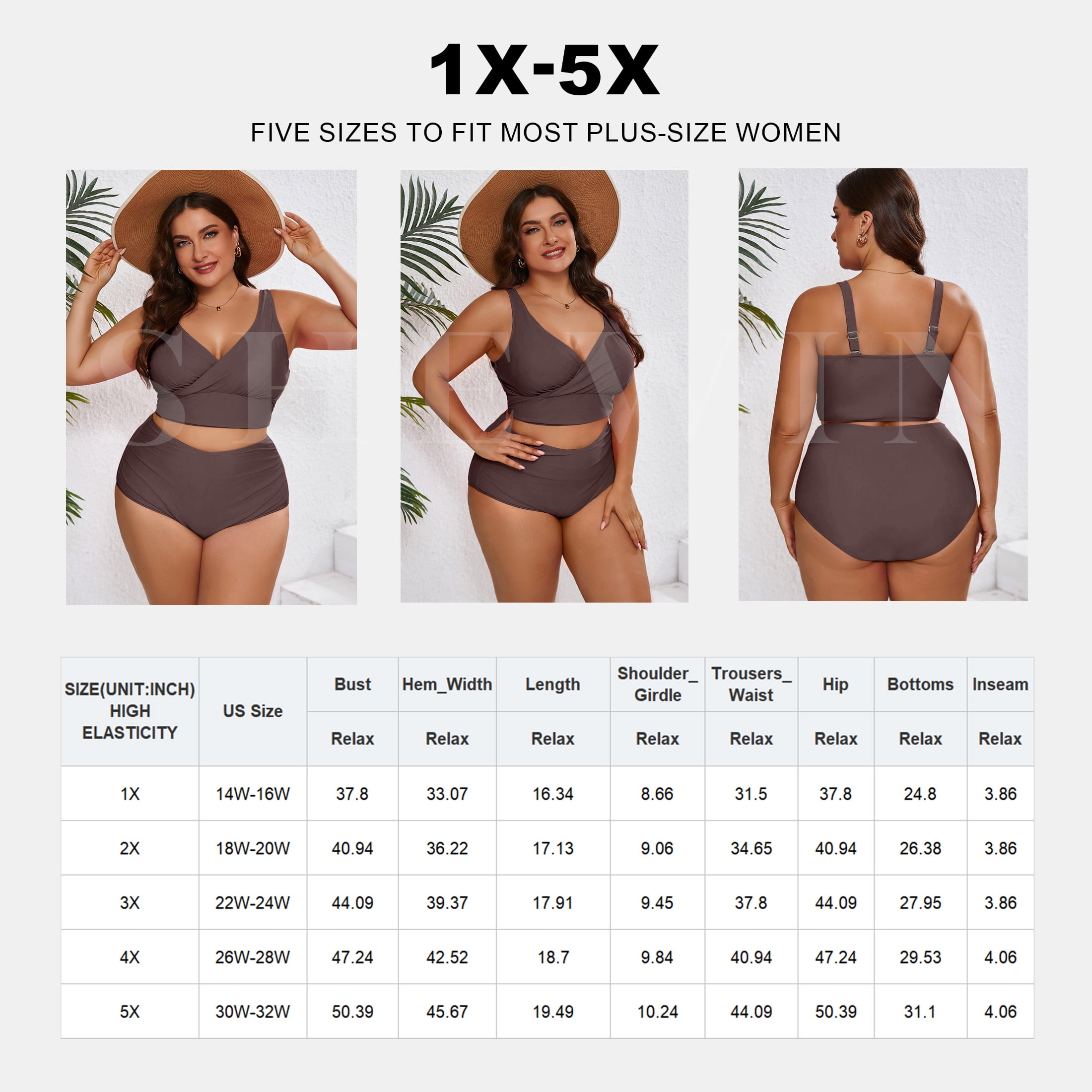Plus Size Bikini Sets for Women Two Piece Bathing Suit Adjustable Straps Swimming Suits for Women Sporty Swimsuits Brown 2X - image 4