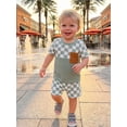 thumbnail image 5 of AceBaby Toddler Baby Boys Summer Waffle Outfits 3M-5Y Checkerboard Print 2Pcs Short Clothes Set, 5 of 9