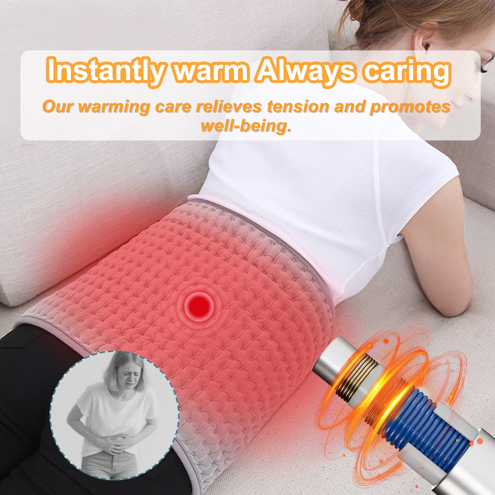 Electric Heating Pad for Period Cramps & Back Pain - 48"x12" Large Coverage, 9 Heat Settings, Auto Shut-Off, Machine Washable for Menstrual & Muscle Relief, Gray