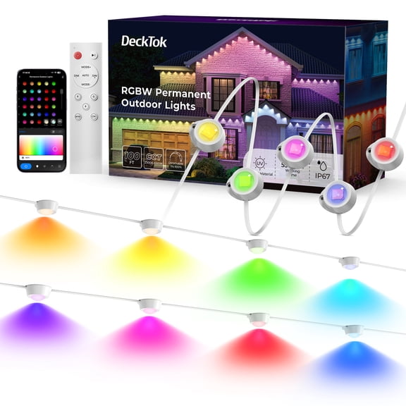DeckTok 100ft Permanent Outdoor Lights, RGB IP67 Waterproof for Outdoor Decor Works with Alexa and Google