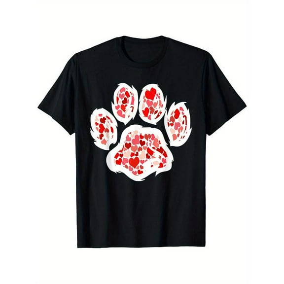 Paw Print Graphic Tee Shirt Casual Short Sleeve Crew Neck Tops Fashion Short Sleeve Crew Neck Black S-5XL