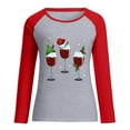 thumbnail image 4 of Red Wine Glass Christmas Sweatshirt for Women Raglan Long Sleeve Xmas Pullover Tops Color Block Shirt Blouse Tops, 4 of 7