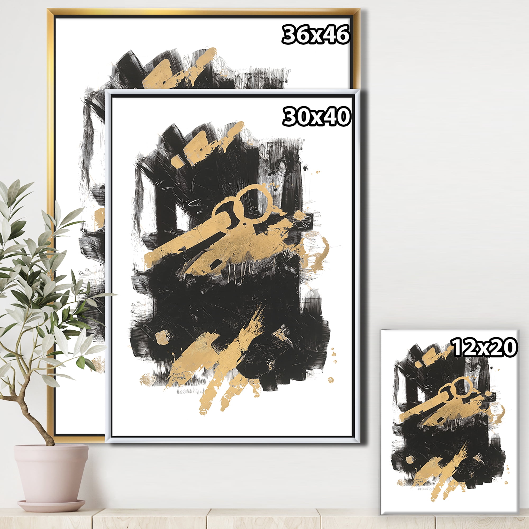 Designart ' Gold and Black drift I ' Modern Glam Framed Canvas