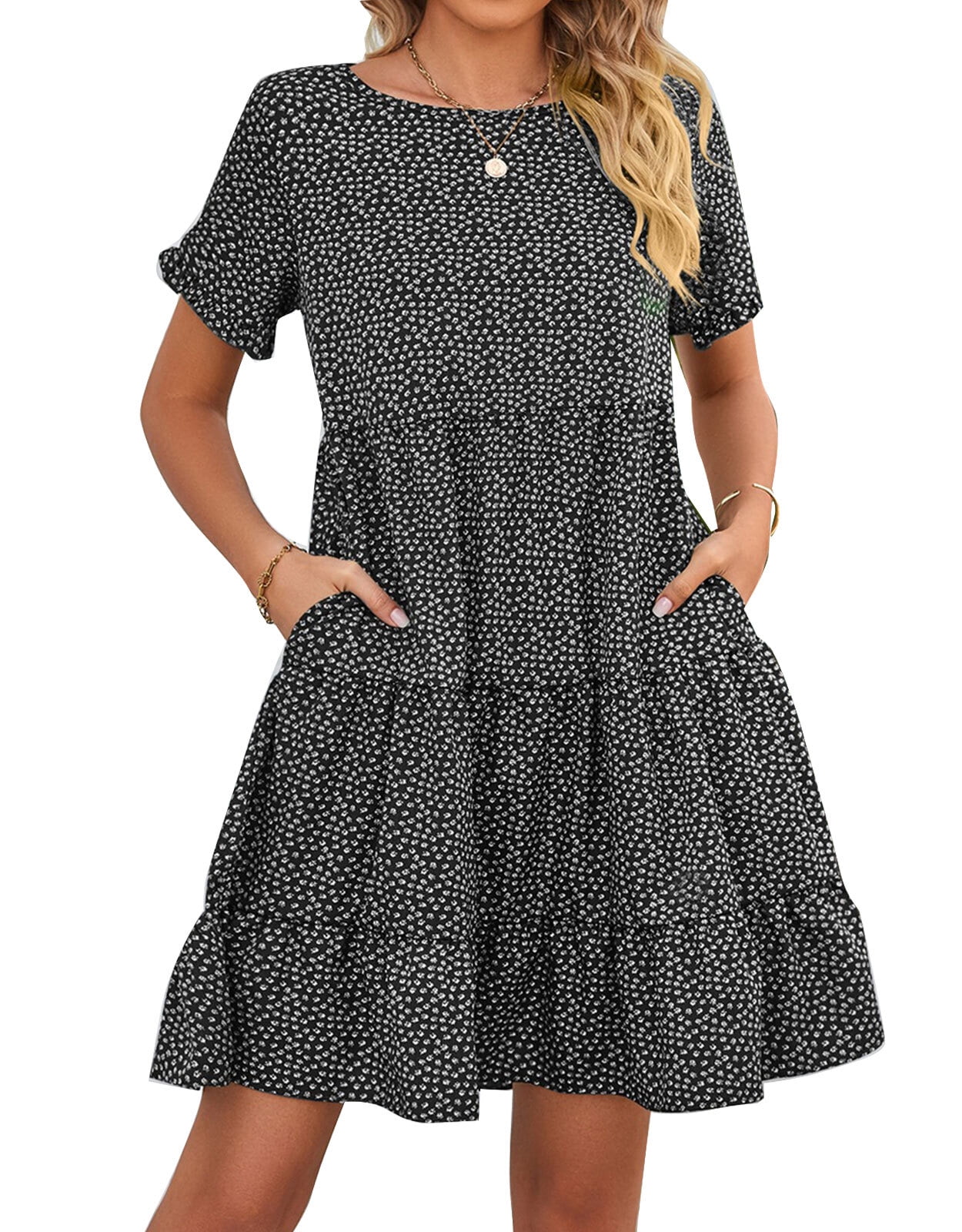 Summer Dress for Women Ruffled Short Sleeve Polka Dot Print Sundresses ...