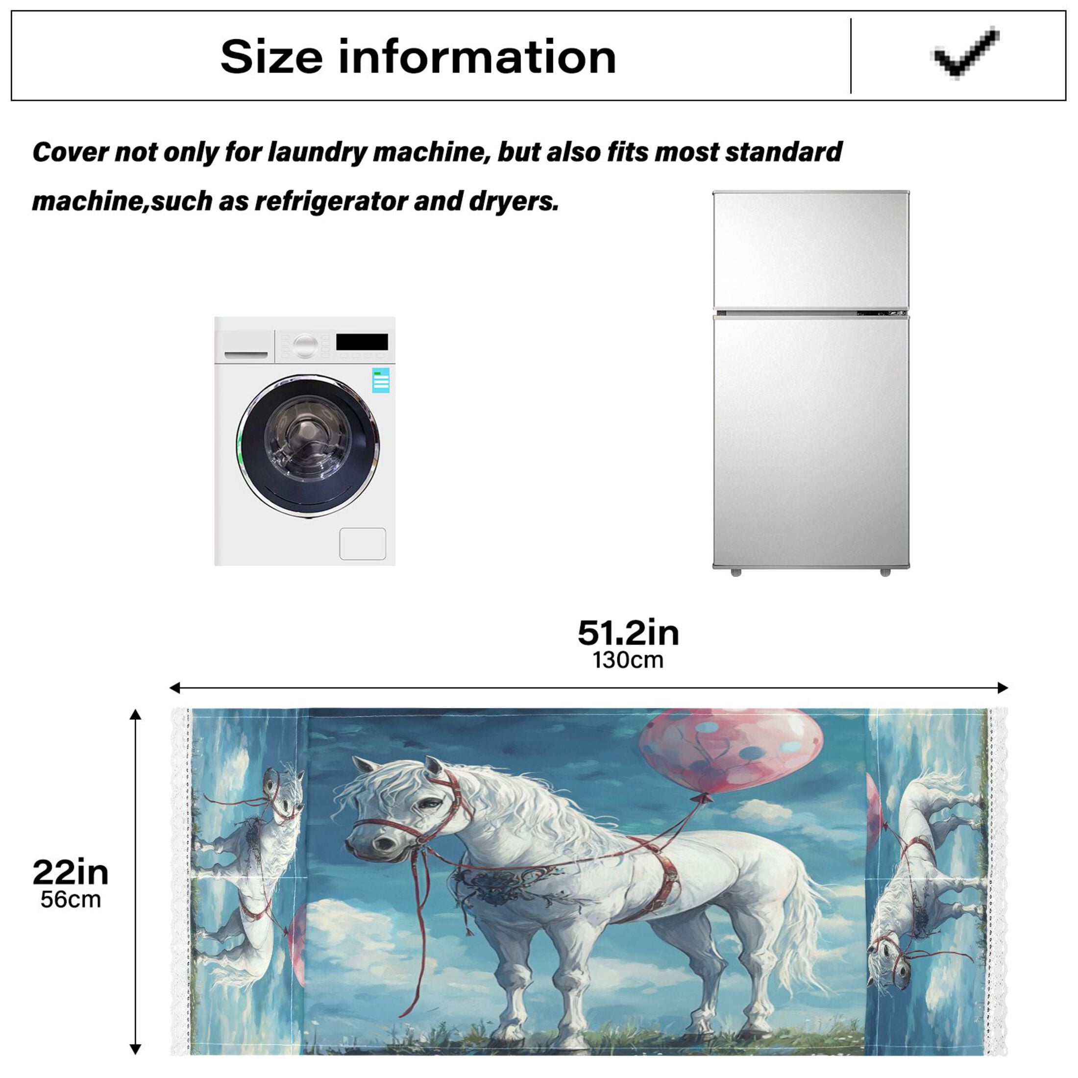 A White HorseWasher and Dryer Covers Dust-Proof and Oil Resistant Fridge Cover with 4 Storage Pockets Washing Machine Top Cover for Laundry Kitchen Home 51.2 x 22 In