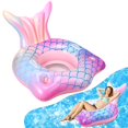 thumbnail image 1 of Silla inflable para piscina con forma de cola de sirena con portavasos, color rosa, 1 of 6