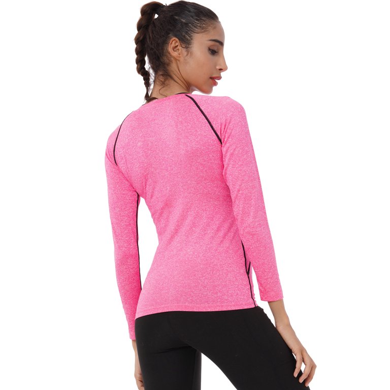 NELEUS Womens Athletic Compression Long Sleeve Yoga T Shirt Dry Fit 3 Pack,Pink+Blue+Purple,US  Size 2XL 