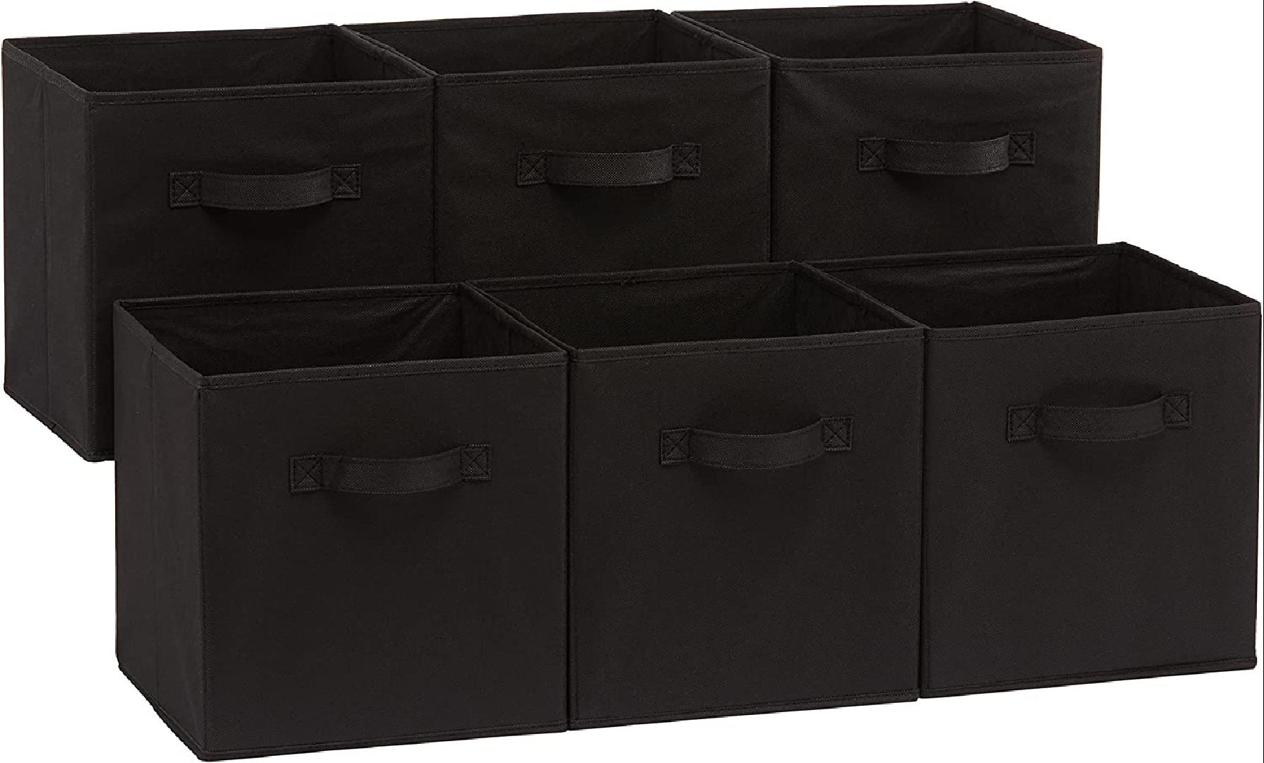 Collapsible Fabric Storage Cubes Organizer with Handles, Black Pack