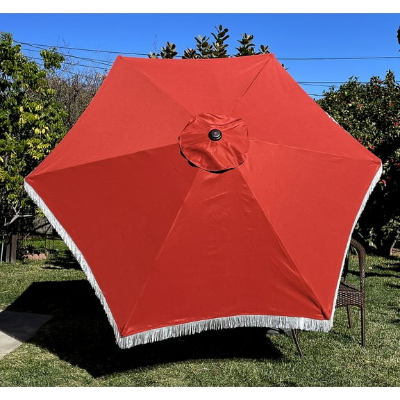 BELLRINO DECOR Replacement BRICK Tassel Edge Umbrella Canopy for 9ft 6 Ribs (Canopy Only) C003-6B-BRICK