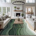 thumbnail image 4 of Abstract Washable Living Room Rugs 5'x8', Sage Green Brown Gradient Ocean Waves Low Pile Throw Large Area Rug Non-Slip Sturdy Edge Binding Carpet for Living Room Kitchen Office, 4 of 9