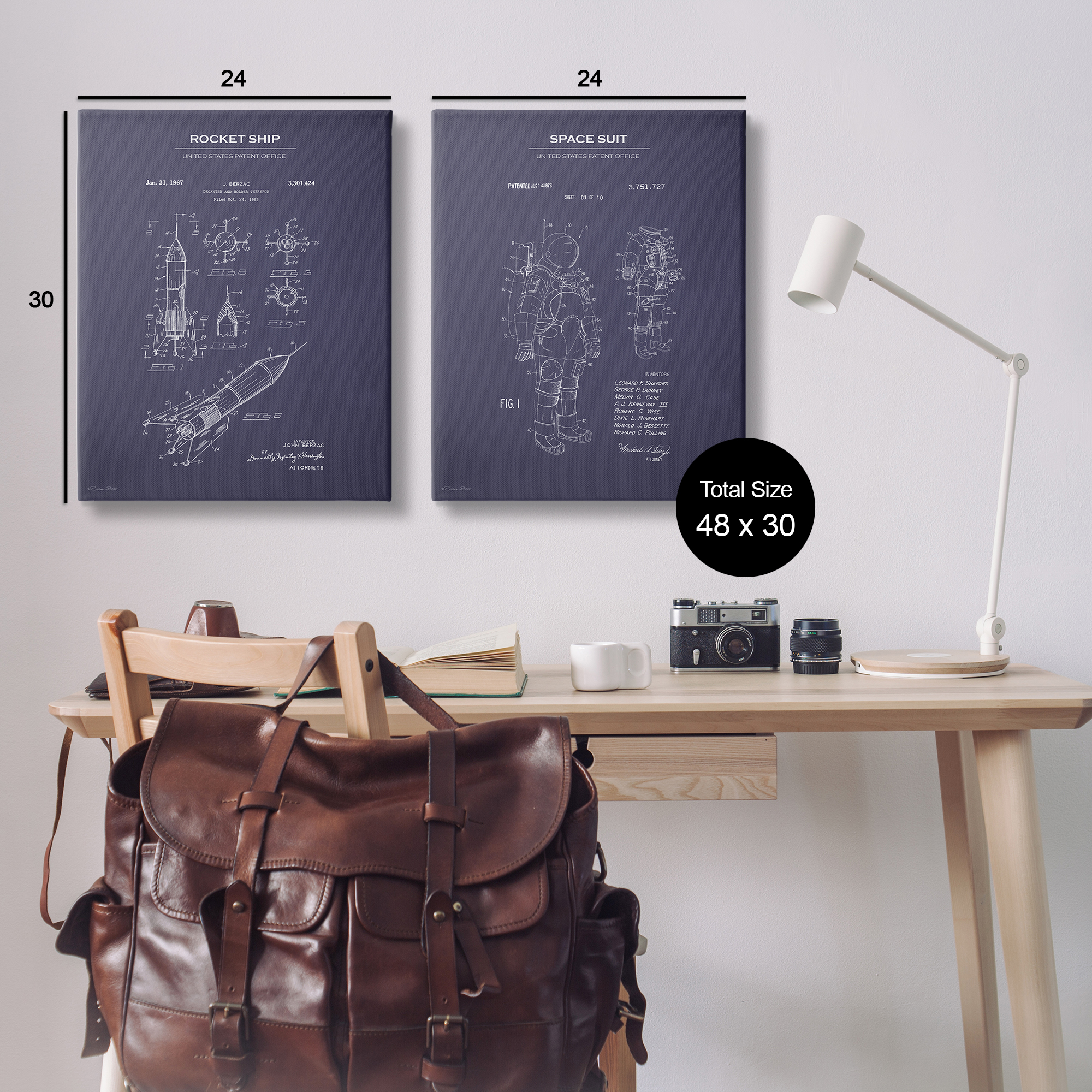 Stupell Industries Rocket Space Suit Diagram Education Painting Wrapped Canvas Art Print Wall Art, 24 x 30, Set of 2