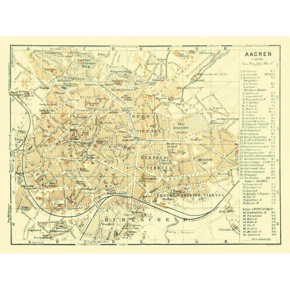 Historic Map - Aachen Germany - Baedeker 1914 - 30.74 x 23 - Vintage Wall Art