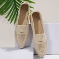 thumbnail image 4 of Women's Pointed Toe Penny Loafers Dressy Ballet Flats Knit Mesh Slip-on Shoes Comfortable Lightweight Beige 5, 4 of 9