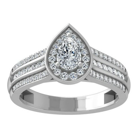 Araiya Fine Jewelry 10K White Gold Pear and Round shape Lab Grown Diamond Engagement Ring ( 1 cttw, D-F Color, VS Clarity) Size 5.5