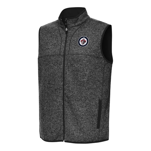 Men's Antigua Heather Black Winnipeg Jets Fortune Full-Zip Vest