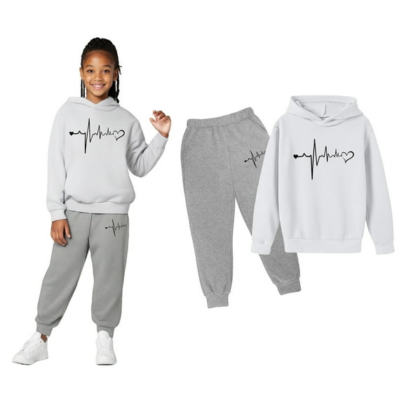 Boys Girls Active Sweatsuit 2PC Long Sleeve Printed Hooded Sweatsuits Pullover Sweatpants Joggers Set Winter Clothes Girls Clothes 18-24 Months Boys Girls Fashion