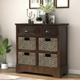 thumbnail image 2 of Rustic Storage Cabinet with 2 Drawers and 4 Classic Rattan Basket,Storage Chest Wood Console Table/Entryway Cabinet/Side Table for Living Room Kitchen Entryway, 2 of 7