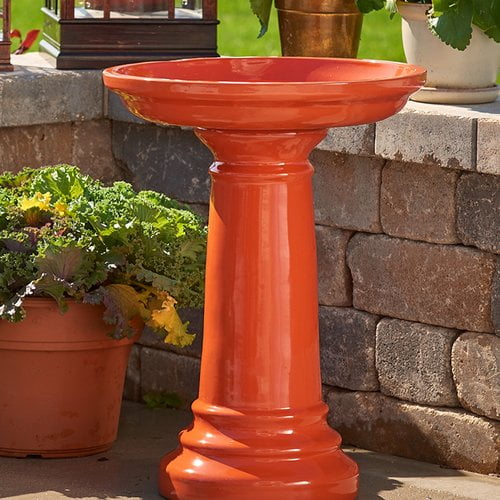 Smart Garden 207104OR Aviatra 24Inch Ceramic Birdbath Solara Orange