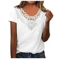 thumbnail image 2 of AXXD White Basic Tshirts Shirts for Women Summer 2024 Lace Solid Color Pullover V-Neck Long Sleeve T-Shirt Top, 2 of 5