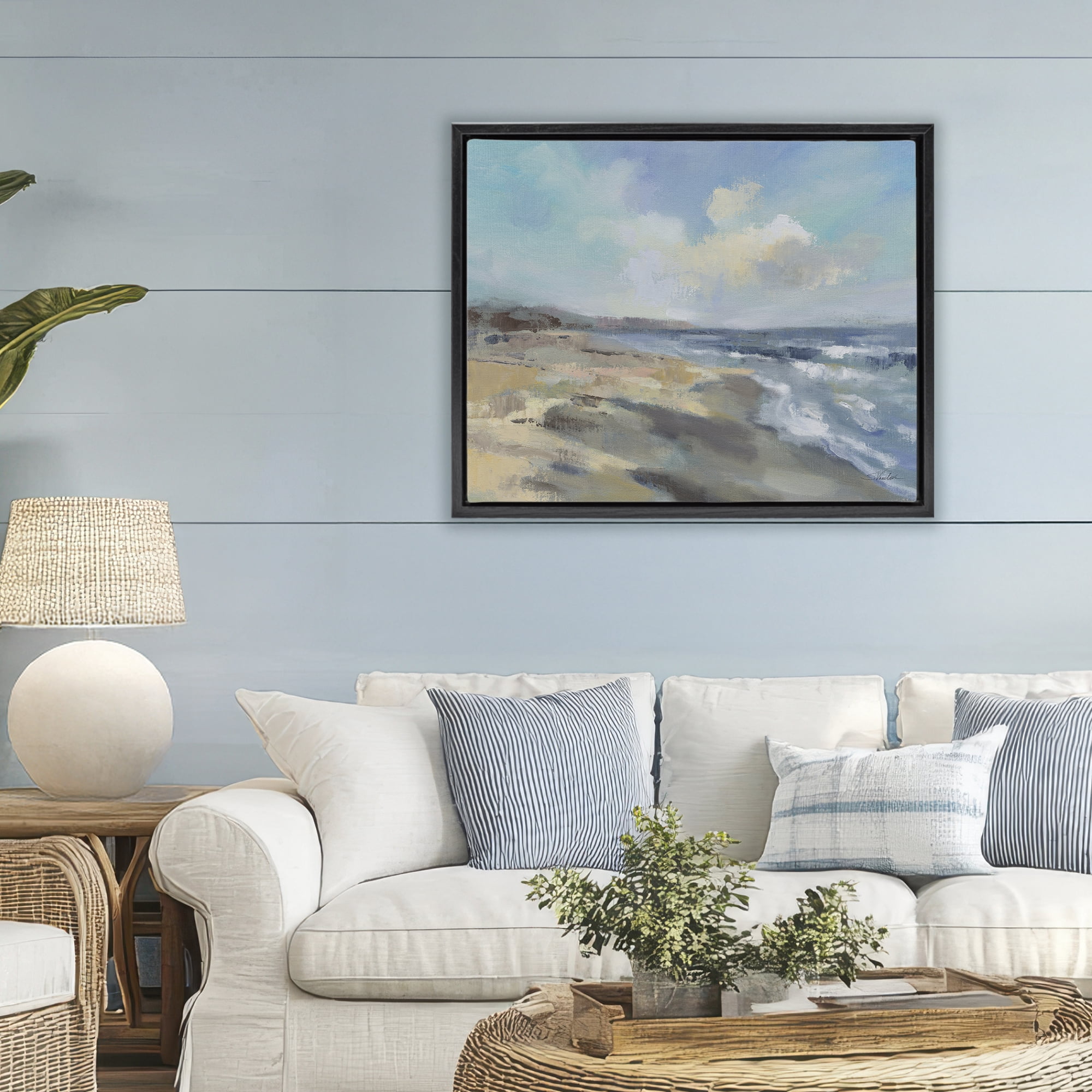 Stupell Industries Serene Morning Beach Waves Black Framed Floater Canvas Wall Art, design by Silvia Vassileva