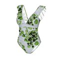 thumbnail image 4 of Yiaed Watercolor Green Leaves Print Women's Ruffled One Piece Swimsuit V Neck Swimwear Slimming Monokini for Woman-Medium, 4 of 8