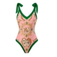 thumbnail image 6 of WREESH Womens One Piece Swimsuits Beach Cover Ups Fashion Retro Print Tight Fitting Bikini Swimsuit Chiffon Overskirt Suit Sleeveless Bathing Suits Pink, 6 of 9