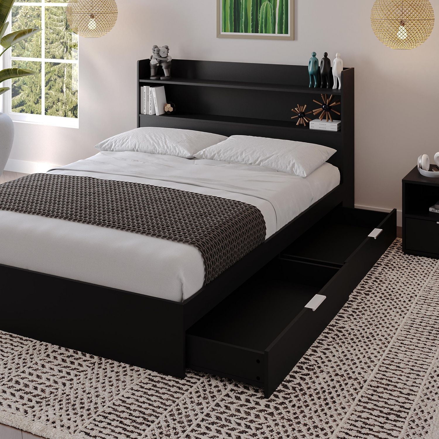 Nexera Hunter Platform Bed With Headboard And 1-Drawer Nightstand