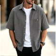 thumbnail image 2 of hoksml Men's Gingham Plaid Short Sleeve Button Down Shirt, Chest Pocket Collared Loose Fit Summer Casual Daily Top, 2 of 9