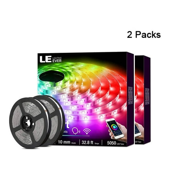 2 Packs Bande Lumineuse LED Intelligente, 32.8 Pieds WiFi 2.4GHz, Contrôle par Application, Synchronisation Musicale, 5050 RGB Changement de Couleur pour Chambre, Cuisine, TV, Maison, Fête