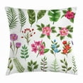 thumbnail image 1 of Plant Throw Pillow Cushion Cover, Set of Exotic Flowers and Ferns Botanical Elements Flora Variety of Leaves, Decorative Square Accent Pillow Case, 20 X 20 Inches, Fern Green Multicolor, by Ambesonne, 1 of 2