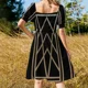 thumbnail image 5 of Vestido de festival de manga corta con arte negro y dorado, vestidos de mujer para eventos especiales., 5 of 7