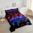 thumbnail image 4 of Erosebridal Teens Dirt Bike Bedding King Comforter Set,Red Blue Neon Hexagon Bedding Sets King with Comforter,Motorcyclist Room Decor,Reversible,Lightweight,3 Pieces, 4 of 7