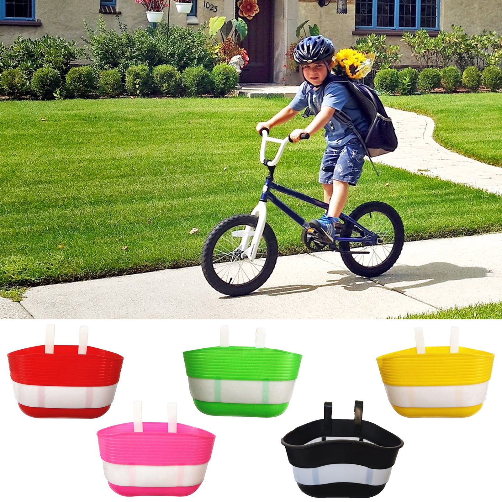 YIFAEUX Bicycle Basket Large Capacity Bright Color Strong Load-bearing Smooth Edge Easy Installation Kids Scooter Bike Handlebar Front Storage Basket Bike Supplies