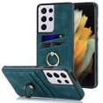 thumbnail image 1 of Feishell Fit for Samsung Galaxy S21 Ultra Case with 360° Rotatable Ring Holder,Shockproof Drop Resistant Premium Plain PU Leather Soft TPU Card Slots Kickstand Back Protective Phone Case,Blue, 1 of 8