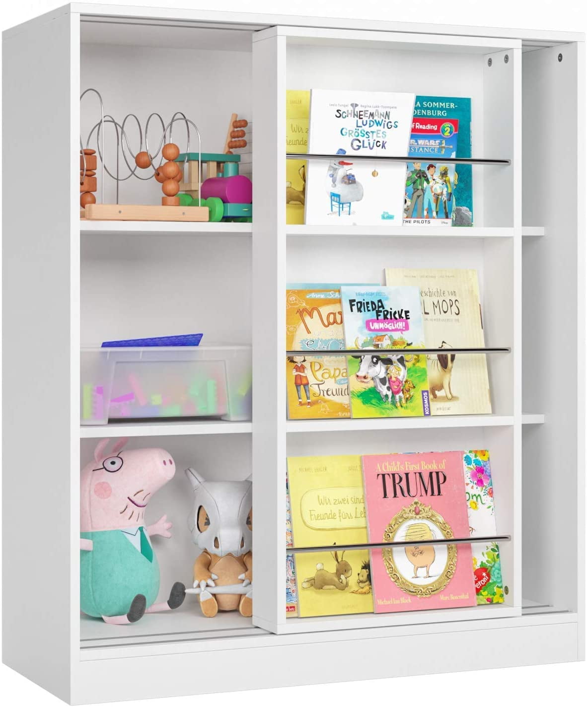 Kids Bookcase, Toy Organizer with Sliding Door ,6Cube Storage