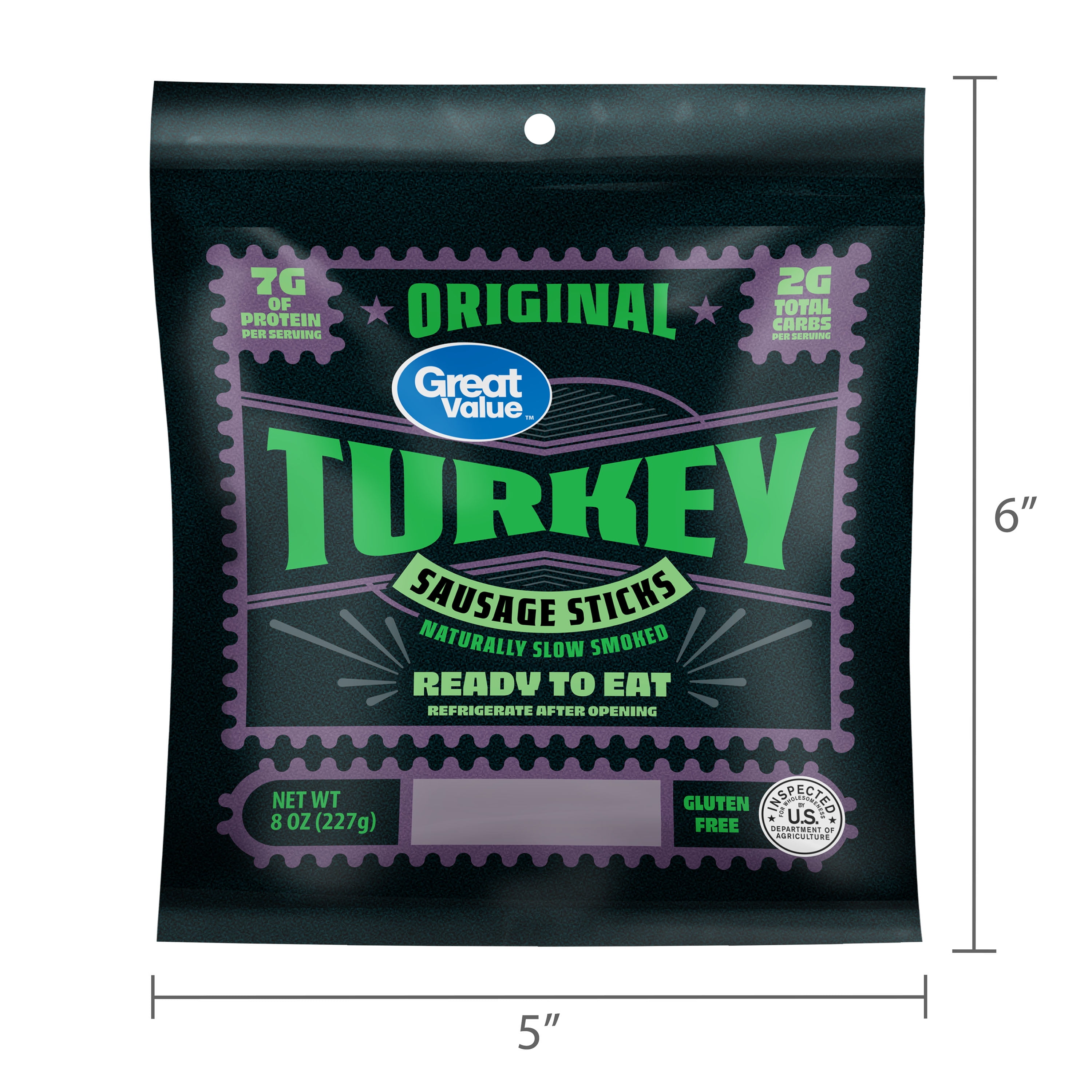 (4 pack) Great Value Original Turkey Sausage Sticks, Fully Cooked, 8 oz (Resealable Plastic Package)