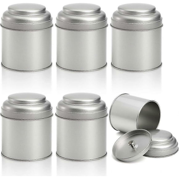 6Pcs Tea Tins Canister with Airtight Double Lids, 8 OZ Round Tin Can Box, Small Kitchen Canisters Containers