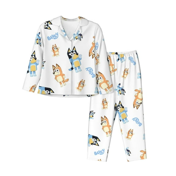 Netaao Bluey for Pajamas Set Long Sleeve Sleepwear Womens Button Down Nightwear Pj Sets for Sleeping-Small