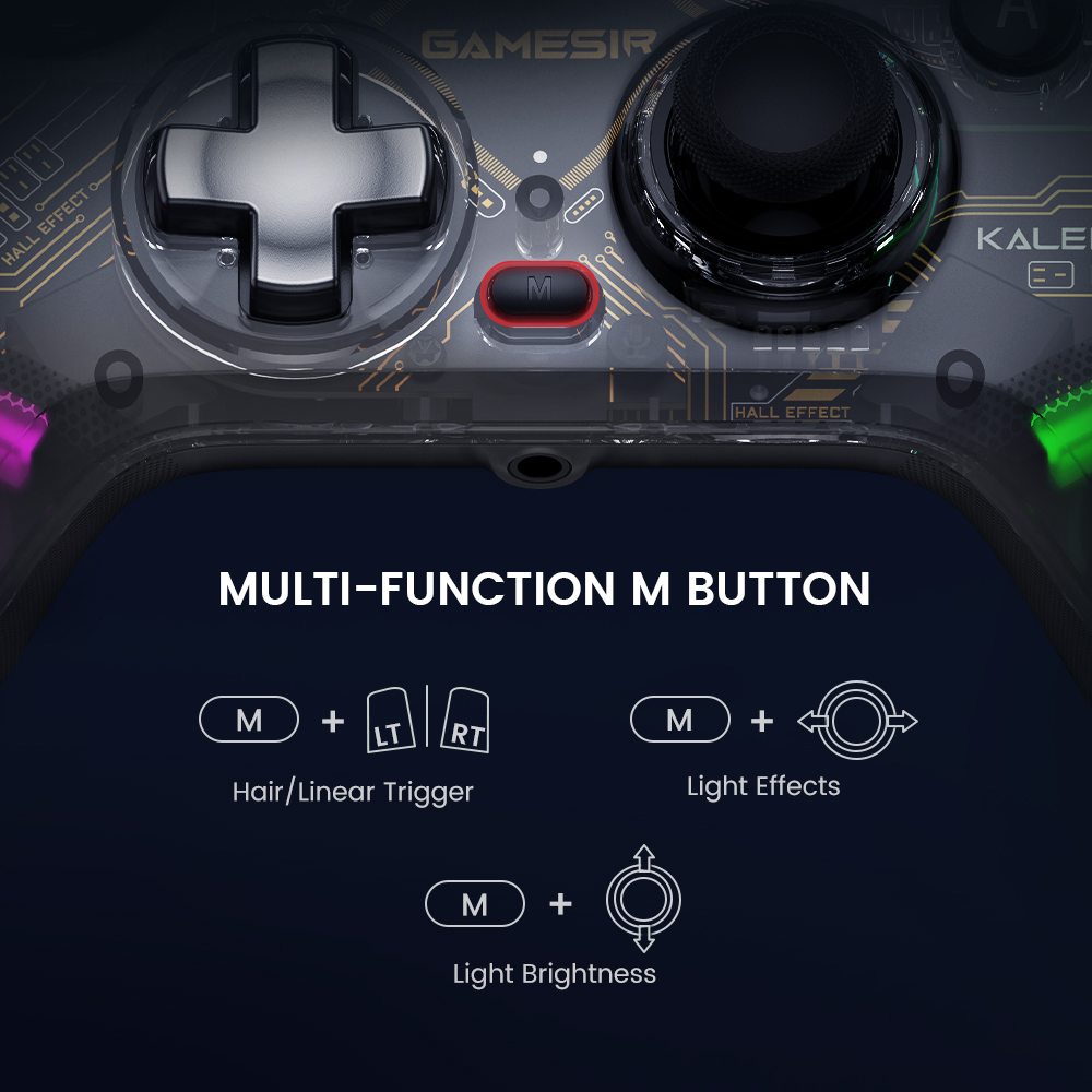 Control con Cable GameSir Kaleid para Xbox Series X|S, Xbox One, Windows 10/11 y Steam, Gamepad Plug and Play, Control de Videojuegos Transparente con Joysticks Hall Effect/Gatillos Hall 4