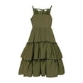 thumbnail image 4 of Big Girls Casual Dresses Kids Solid Color Party Dress Short Sleeve Irregular Hemline Princess Dress Evening Dress Spring Summer Flower Girl Dresses Army Green 9-10 Years, 4 of 4