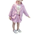 thumbnail image 2 of Wedding Party Girls Formal Suit Top Set Kids Spring Spring Turn Down Collar Clothes Kit Polyester Breathable Clothing Pink Skirt 100cm, 2 of 9