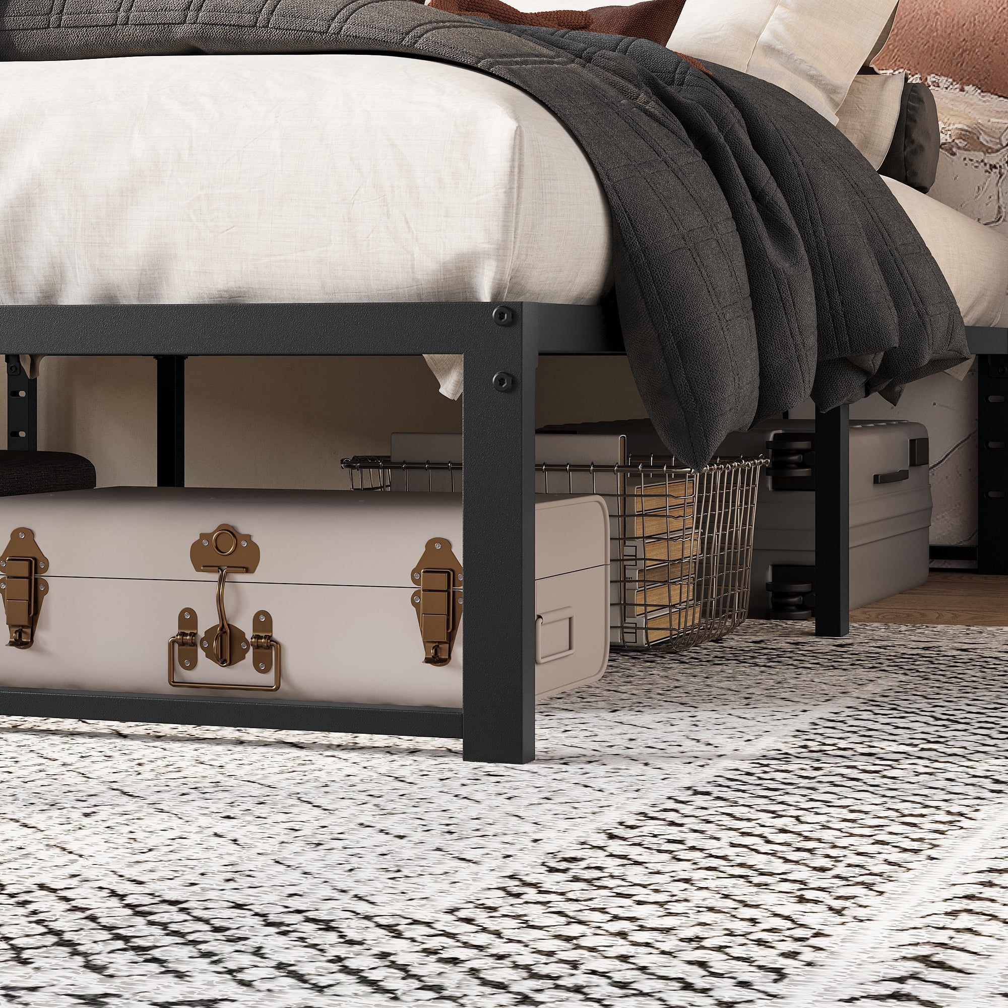 Amolife 14" Queen Size Bed Frame, Heavy Duty Metal Platform Bed with Under Bed Storage, 3500 lbs Capacity, Easy Assembly, Black