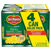 (4 Cans) Del Monte Whole Kernel Corn, No Salt, 15.25 oz