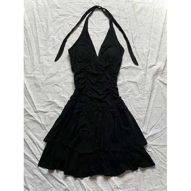 Vestidos Sexy Punk para mujer, ropa Vintage de los años 90, dulce vestido coreano de cintura alta, ajustado, gótico, Harajuku, Y2k, corto, Halter, Verano