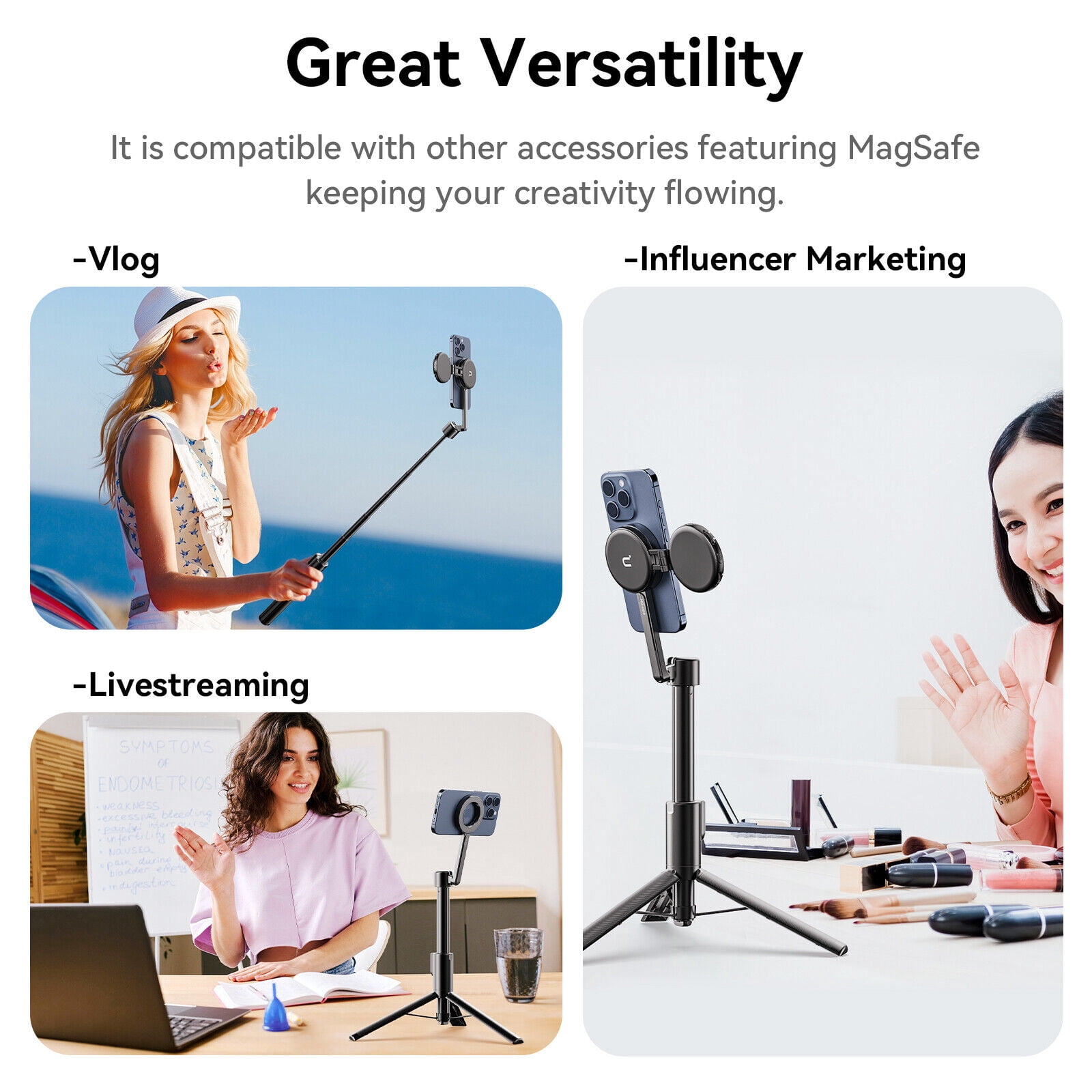 Ulanzi MG-003 Magnetic Phone Selfie Stick Tripod with Bluetooth Remote and Extendable Design