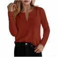 thumbnail image 3 of Mifsaly Waffle-Knit Tops for Women Keyhole Neck Long Sleeve T-Shirts Business Soft Comfortable Blouse Casual Loose Fit T-Shirts Going Out Fashion Streetwear Red, 3 of 5